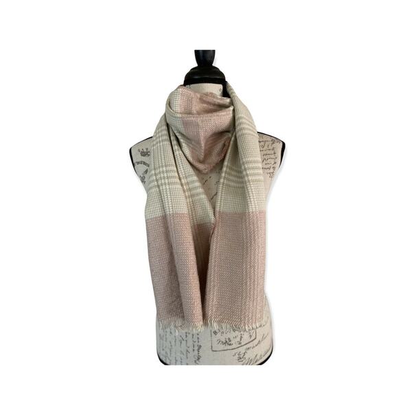 INC International Concepts Plaid Color Block Scarf/Wrap/Shawl BLUSH/BEIGE NEW - Picture 2 of 7